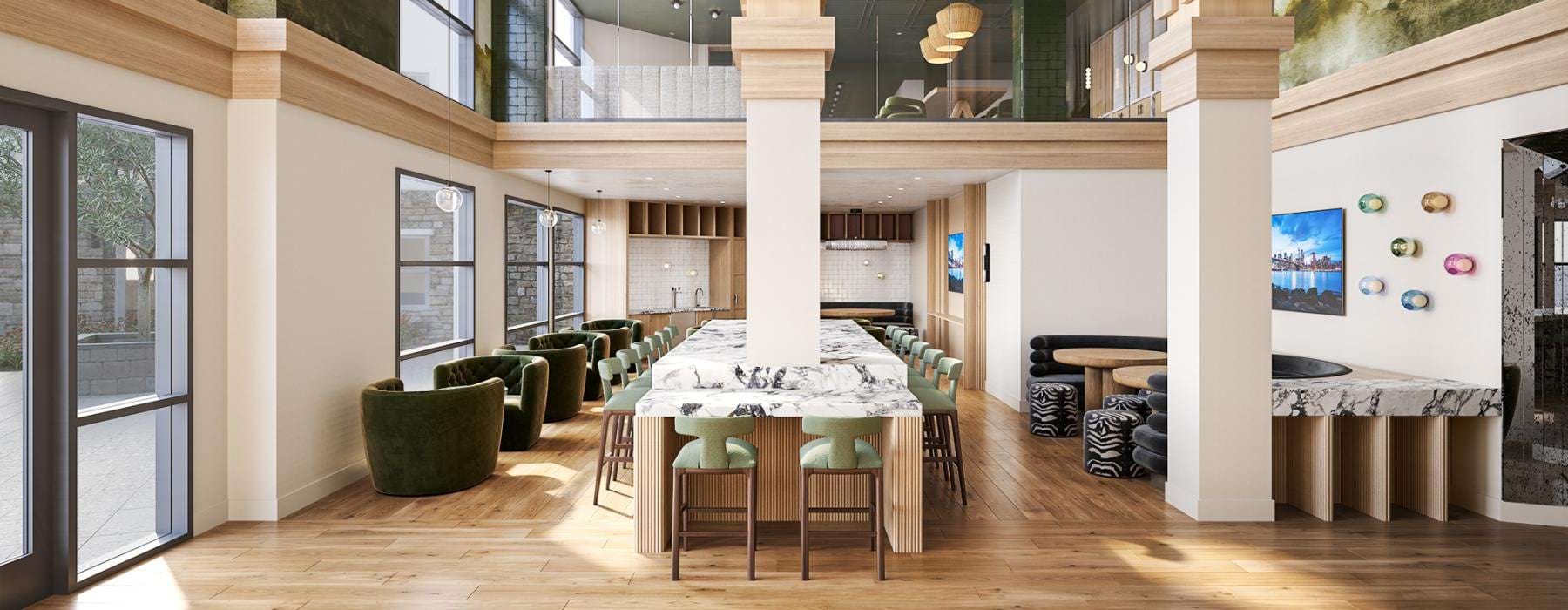 a room with a table and chairs