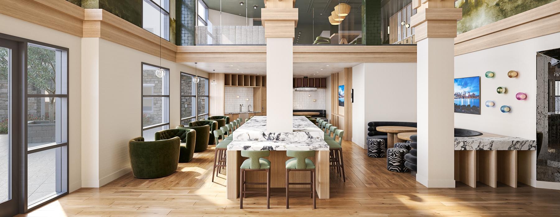 a room with a table and chairs